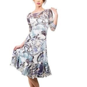 Komarov Cocktail Dress Blue and White Abstract XL New Retails $338